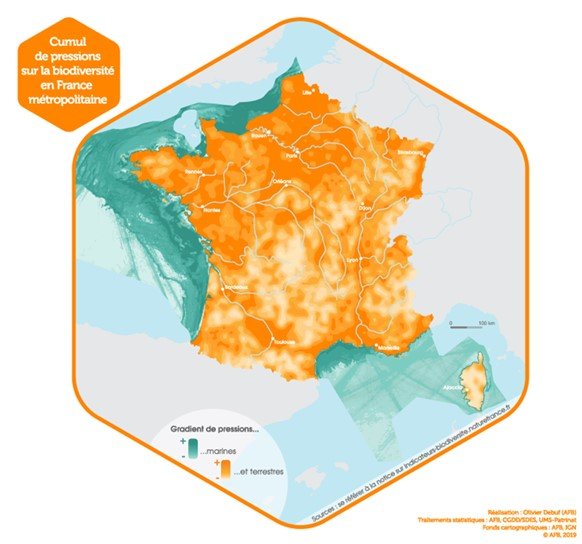 Carte pressions cumulatives biodiversité France
